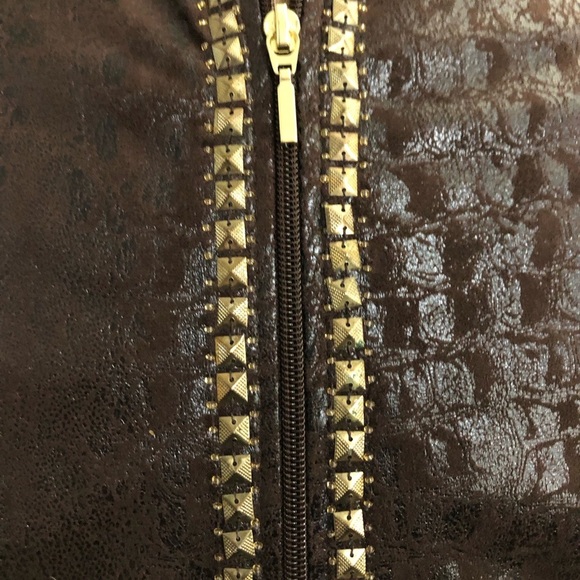 Women’s Brown Faux Leather Gold Studded Blazer. Size Small/Petite. - Picture 3 of 10